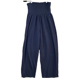 Quince Women French Terry Modal Wide Leg Pants Navy M Foldover Waist